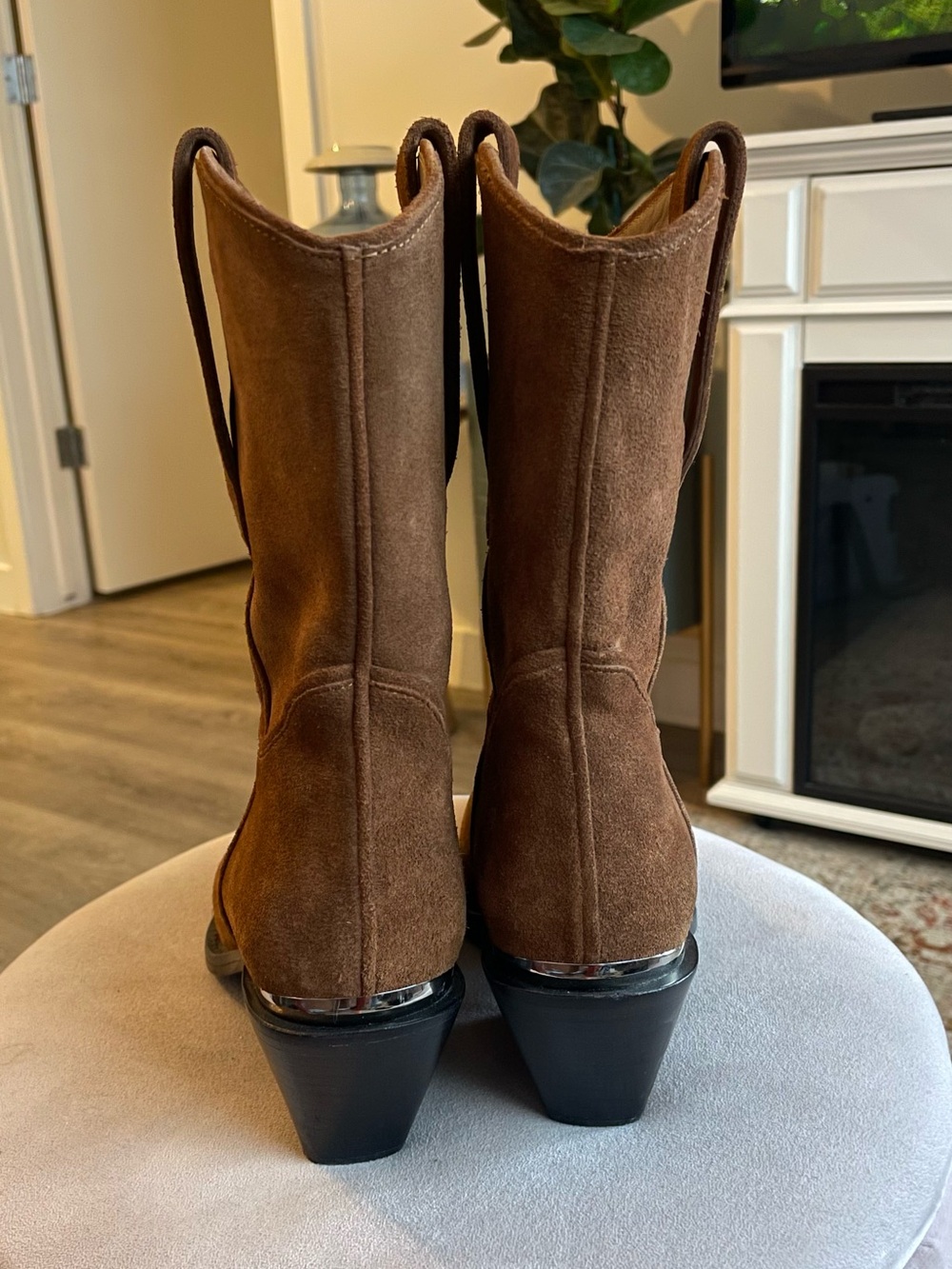 Anine Bing Tania Brown Suede Western Cowboy Heeled Boots - Picture 6 of 14